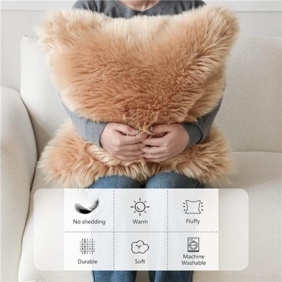 Set of 2 Mongolian Faux Fur Square Decorative Throw Pillow Covers Cushion Case - Picture 5 of 6